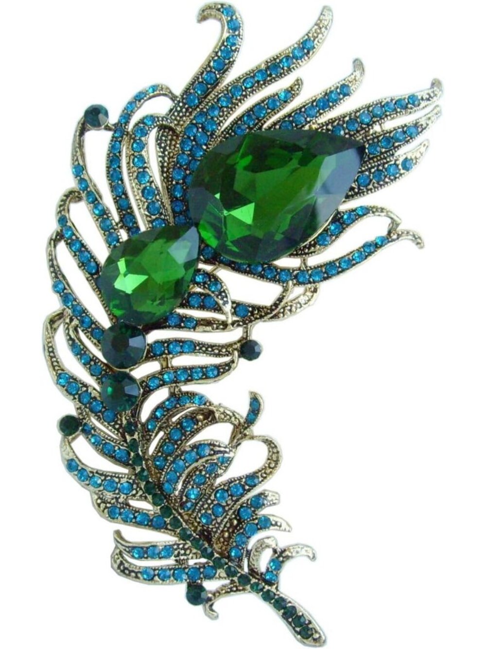 Stunning Rhinestone Crystal Peacock Feather Brooch Pin Pendant - Elegant